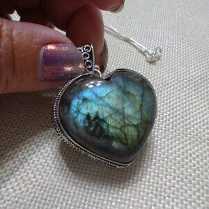 Gorgeous LABRADORITE HEART Handmade Sterling 925 Pendant/Chain #256C